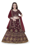 Dwiden Maroon Lehriyu Tafetta Sattin Semi-Stitched Girl's Lehenga Choli | Grocsy