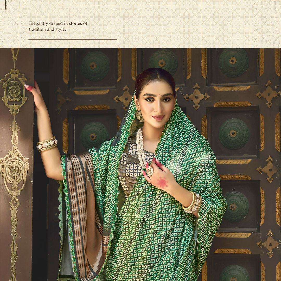 Green Gajji Silk Pure Handwork Saree With Unstitched Blouse - Norita Gajri | Grocsy