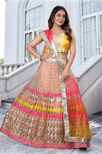 Jyoti Fashion Multicolor Mirror & Sequence Embroidery Butterfly Net Lehenga Choli with Dupatta | Grocsy