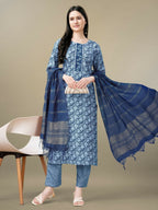 Jyoti Fashion Women's Light Blue Rayon Embroidery & Sequence work Kurta with Trouser & Dupatta | Grocsy