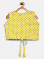 Ahalyaa Yellow Viscose Rayon Printed Kids Top & Palazzo Sets With Jacket For Girls | Grocsy
