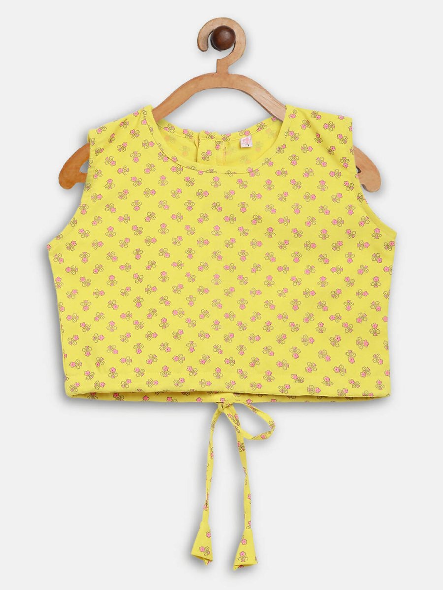 Ahalyaa Yellow Viscose Rayon Printed Kids Top & Palazzo Sets With Jacket For Girls | Grocsy