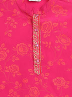 Ahalyaa Pink Crepe Orange Khari Print Kids Kurta Churidar Set For Boys | Grocsy