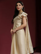 Beige Silk Satin Sequence Work Ready to Wear Saree with stitched Blouse - Nirvana | Grocsy