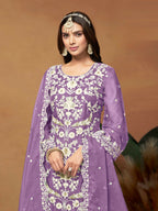 Anaita Lavender Embroidered Soft Organza Salwar Suit | Grocsy