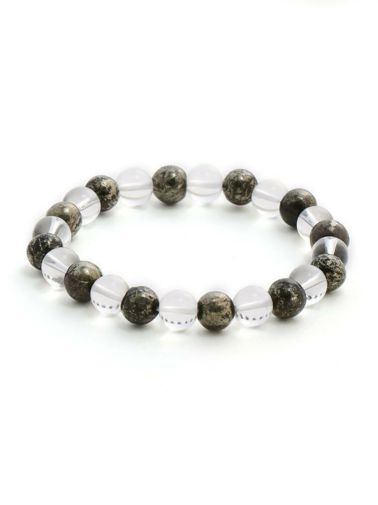 Clear Quatrz & Pyrite Black and White Beads Bracelet - Ruby Raang | Grocsy
