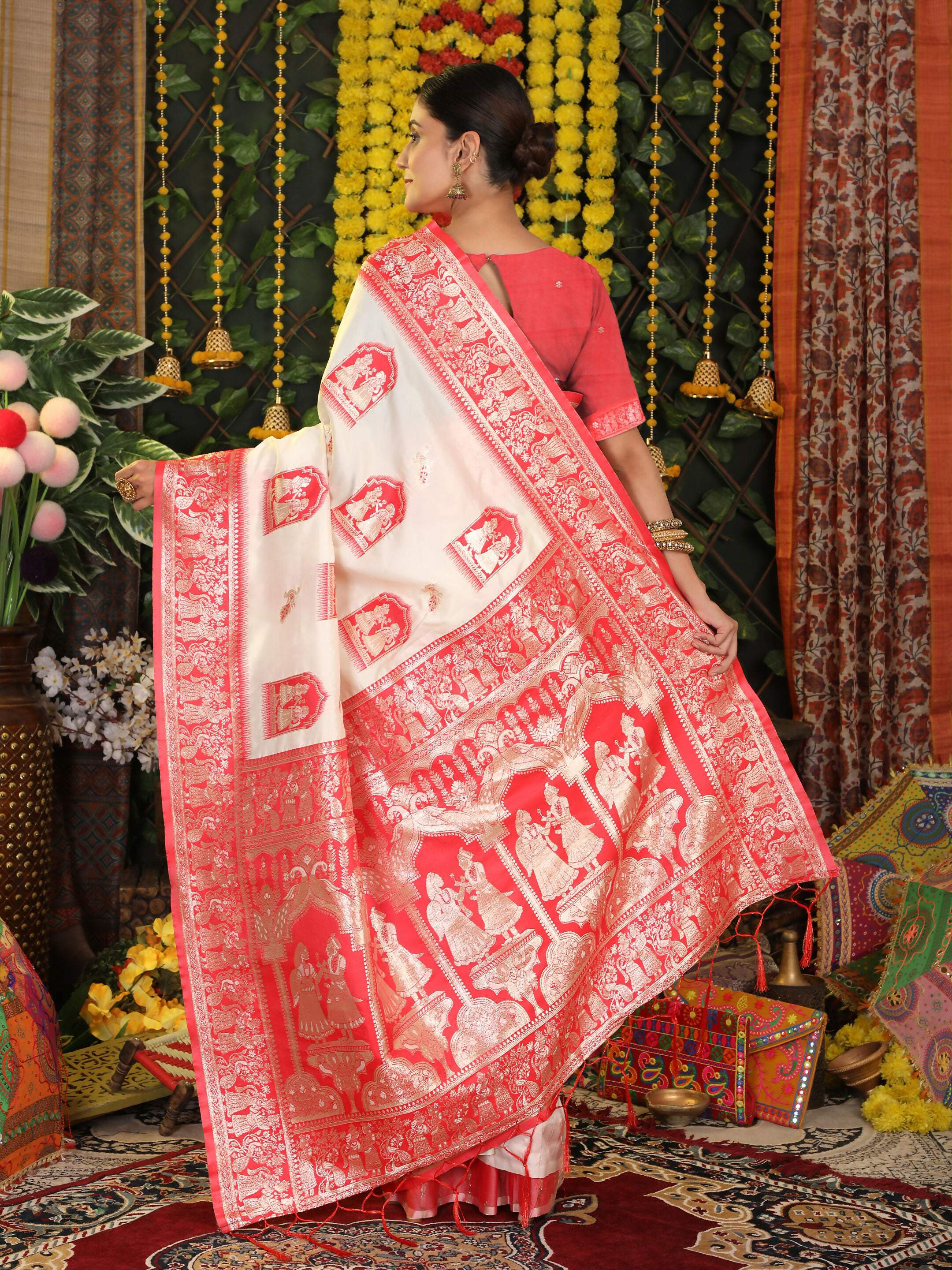 Shree Shyam Fashion Silk White Saree | Grocsy