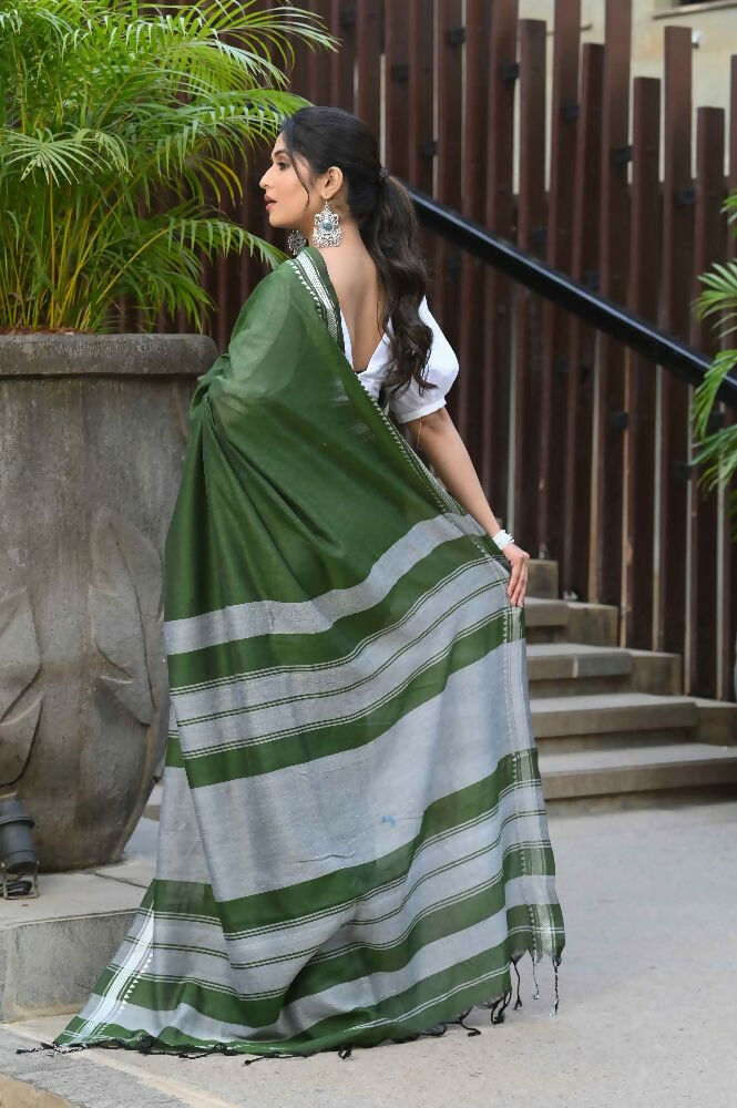 Beatitude Green Cotton Handloom Saree | Grocsy