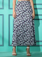 Purple Crepe Floral Printed Top with Matching Skirt - Shivani | Grocsy