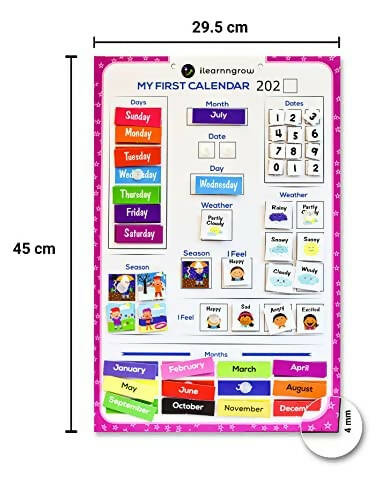 iLearnngrow Kids Home Calendar - Day, Date, Month, Weather, Season Learning Made by MDF Board (English) for 2-6 Year Kids | Grocsy