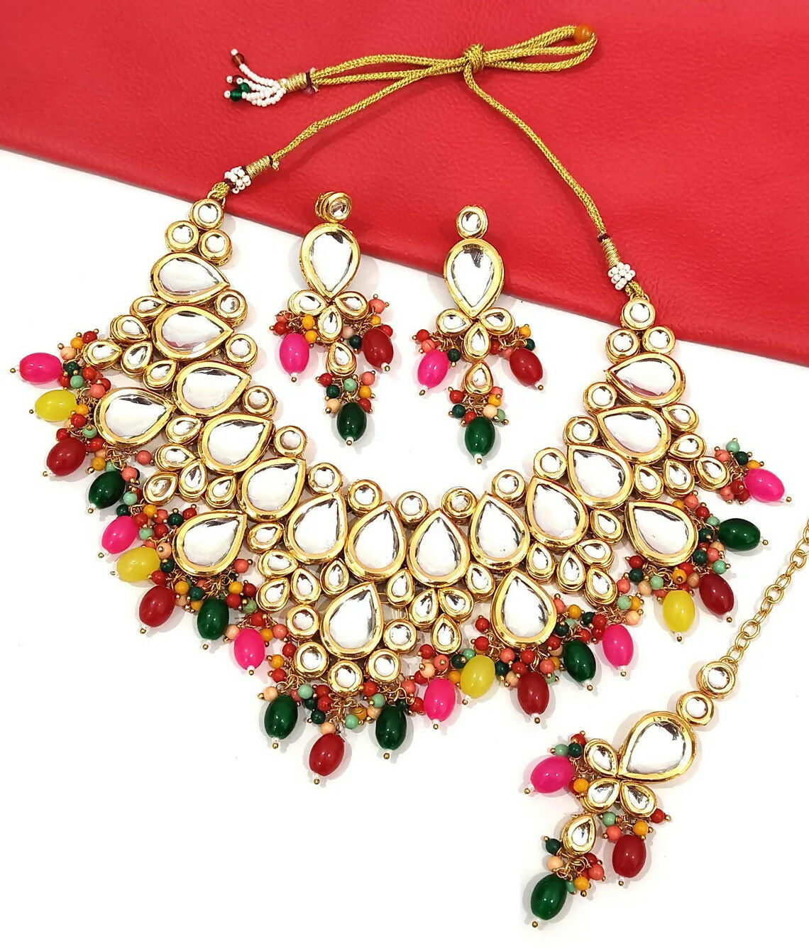 Joban Fashion Hand Made High Quality Gold Plated Base Metal Alloy Kundan Stone Studded Kundan Jewellery Set | Grocsy