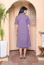 Miravan Womens Purple Solid Half Sleeve Midi Dress With Belt | Grocsy
