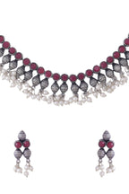 NVR Women Silver-Plated Stone Studded Oxidised Silver Jewellery Set | Grocsy