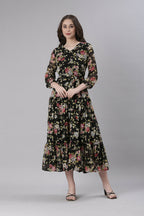 Souchii Black Floral Chiffon Dress | Grocsy