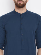 Even Apparels Blue Color Men's Pure Cotton Kurta With Band Collar | Grocsy