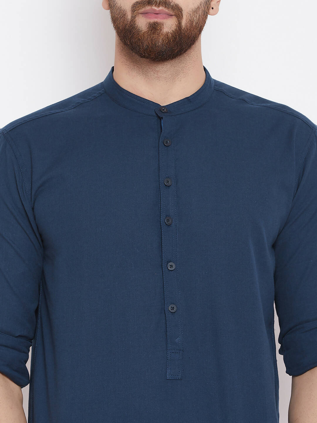 Even Apparels Blue Color Men's Pure Cotton Kurta With Band Collar | Grocsy