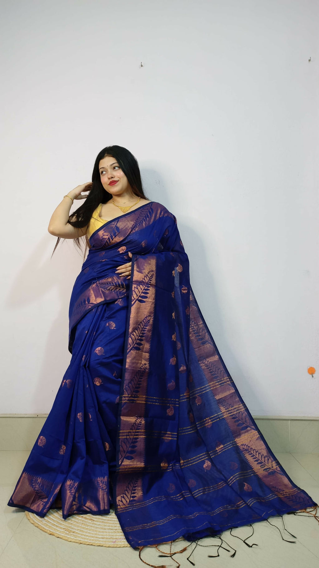 Exclusive Collection Beautiful Blue Cotton Silk Woven Handloom Saree With Running Blouse Piece | Grocsy