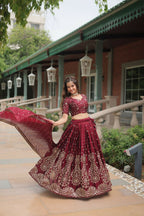 Vastranavya Designer Heavy Sequins & Thread Embroidered work Lehenga Choli - Maroon | Grocsy