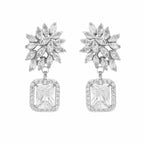 Nuyug Rhodium-Plated Rhinestone Studded Floral Minimal Cotemporary Studs | Grocsy