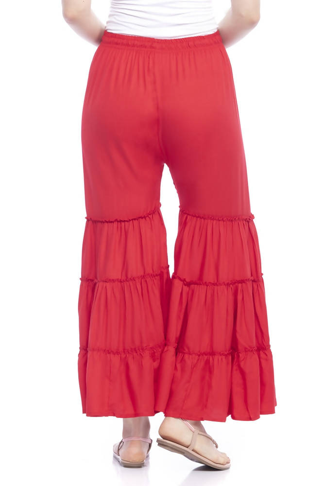 Mominos Fashion Reyon Cotton Red Palazzo | Grocsy