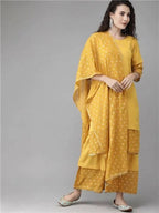 Ahalyaa Women Mustard Crepe Printed Kurta Palazzo Set With Dupatta | Grocsy