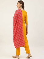 FIORRA Women's Yellow Poly Crepe Straight Kurta Pant With Dupatta | Grocsy