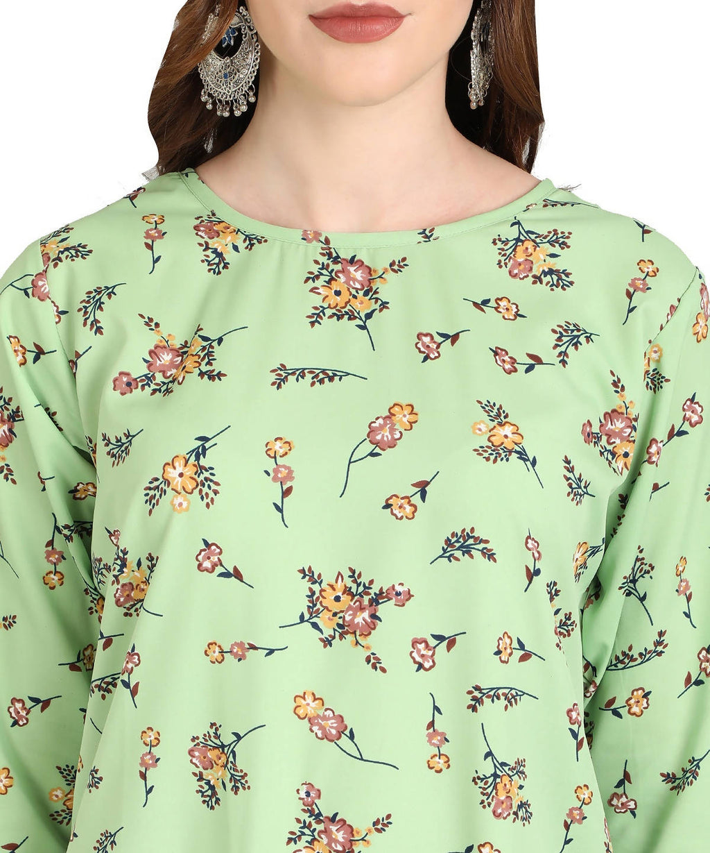 Vamika Pista French Crepe Printed Party Wear/Casual Wear Kurti | Grocsy