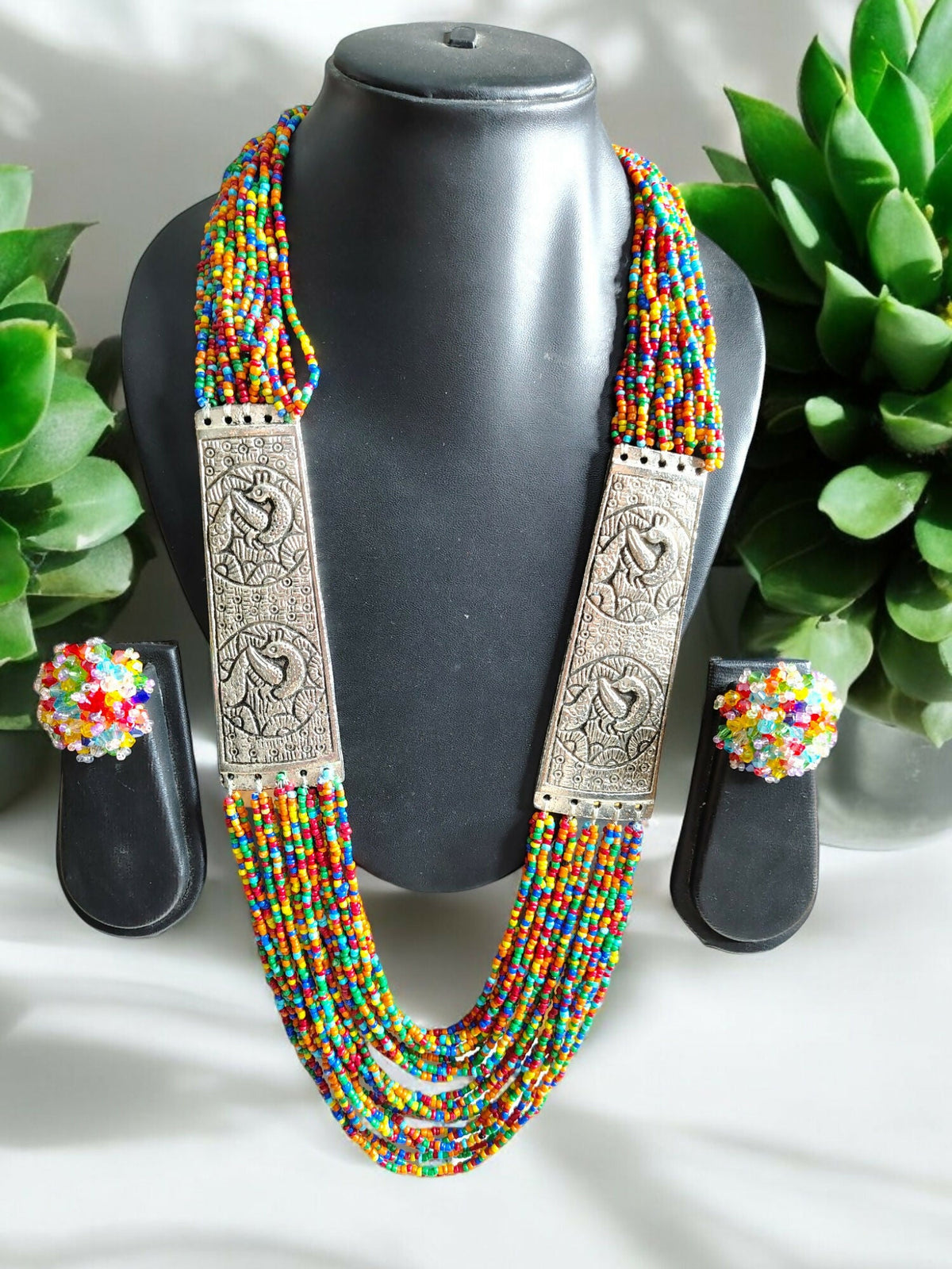 Inhanns Saree Shobha Statement Necklace & Earring Set - Multicolour Necklace With Earrings | Grocsy
