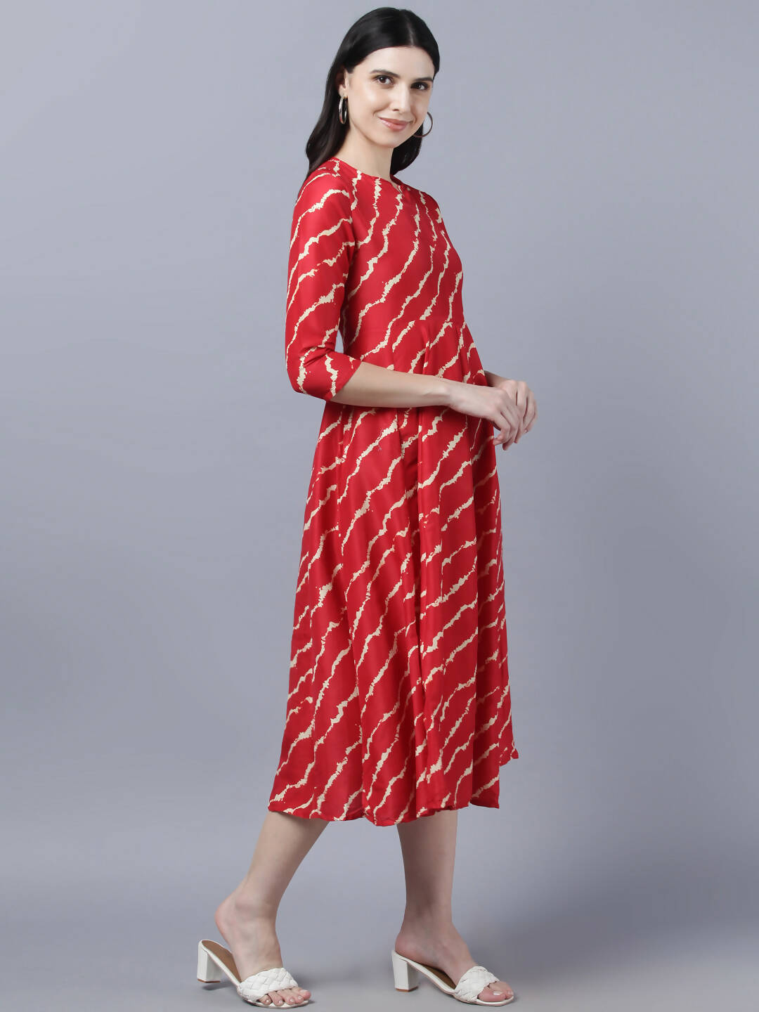 Myshka Women's Stylish Red 3/4 Sleeve Dress | Grocsy