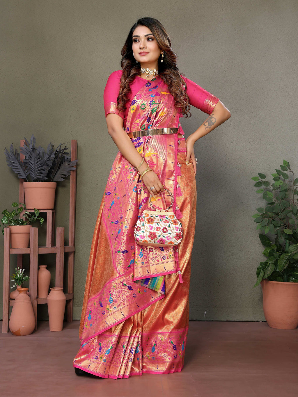 Aastha Fashion Orange Tissue Silk Paithani Woven Saree | Grocsy