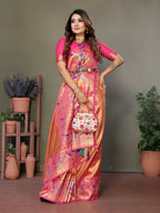 Aastha Fashion Orange Tissue Silk Paithani Woven Saree | Grocsy