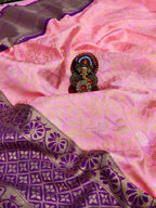 DEIANA'S Beautiful Designer Golden zari Soft Lichi Silk Saree - Pink | Grocsy