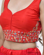 Amodini Designer Studio Red Blouse with Embroidered Waitband | Grocsy