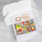 Nesta Toys Newborn Gift Set - Wooden Skwish Rattle, Clacker Rattle, Elephant & Car Teether | Grocsy