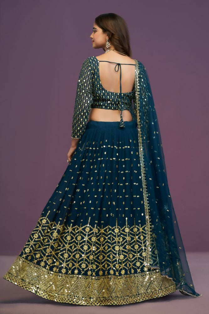Blue Georgette Embroidery Sequence Work Lehenga Choli Set - Jihu Culture | Grocsy