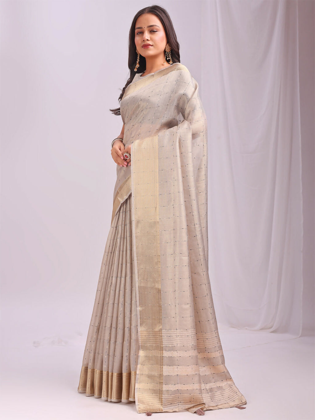 Shree Shyam Fashion Organza Cream Saree | Grocsy