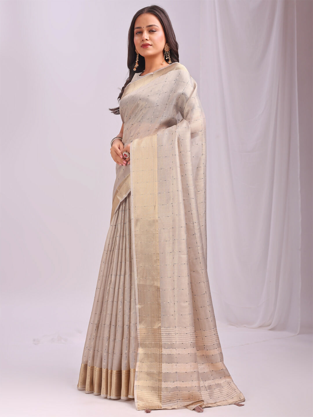 Shree Shyam Fashion Organza Cream Saree | Grocsy