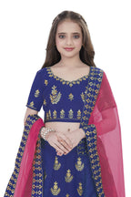 Dwiden Royal Blue Kamal Tafetta Sattin Semi-Stitched Girl's Lehenga Choli | Grocsy