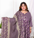 Miravan Women's Plus Size Purple cotton Floral Gota Lace Work Anarkali Kurta And Dupatta | Grocsy