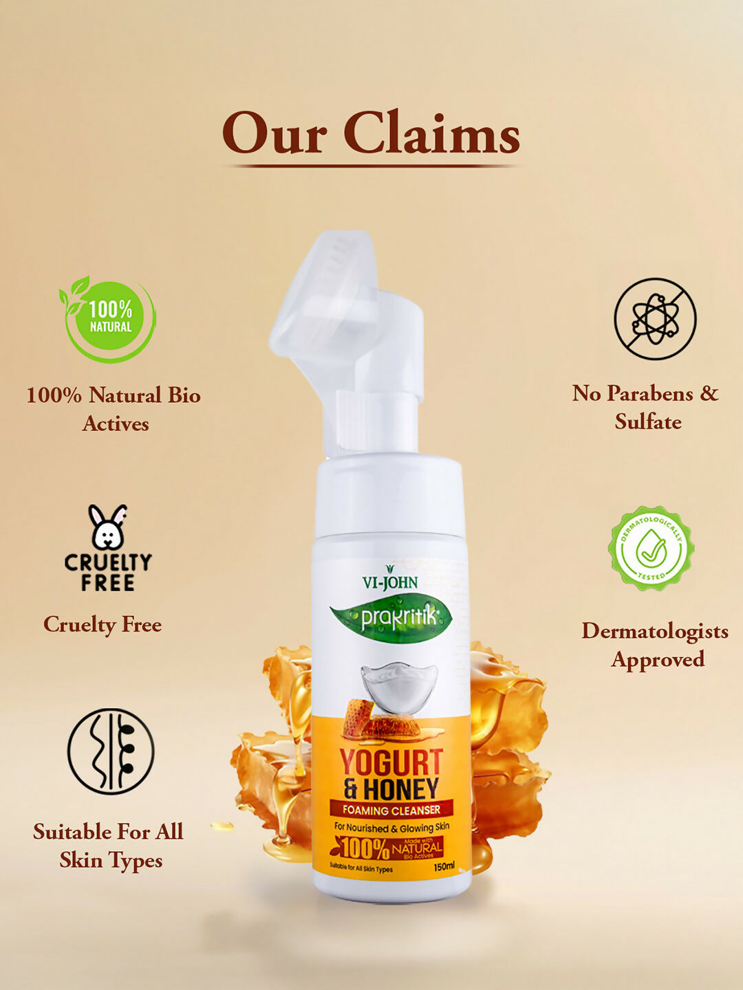 VI-JOHN Prakritik Yogurt & Honey geling Face wash Restores glow, Made With 100% Natural Bio Actives | Grocsy