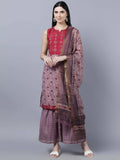 Myshka Women Multicoloured Embroidered Panelled Kurti with Palazzos With Dupatta | Grocsy