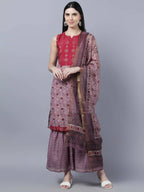 Myshka Women Multicoloured Embroidered Panelled Kurti with Palazzos With Dupatta | Grocsy
