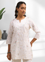 Joban Fashion Off White Linen Embroidered Readymade Cord Set | Grocsy