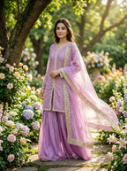 Teeya Creation Womens New Trendy Heavy Embroidery Work Kurta Palazzo Set - Lavender | Grocsy