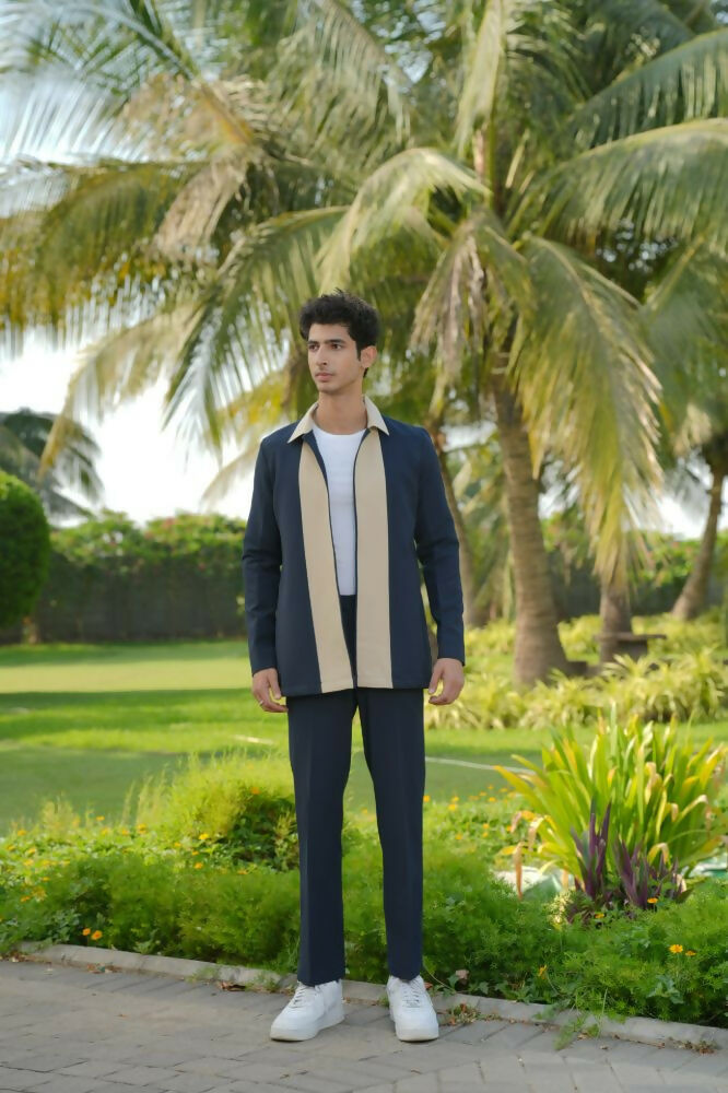 Duo Draft Navy Blue Shacket by Hilo Design | Grocsy