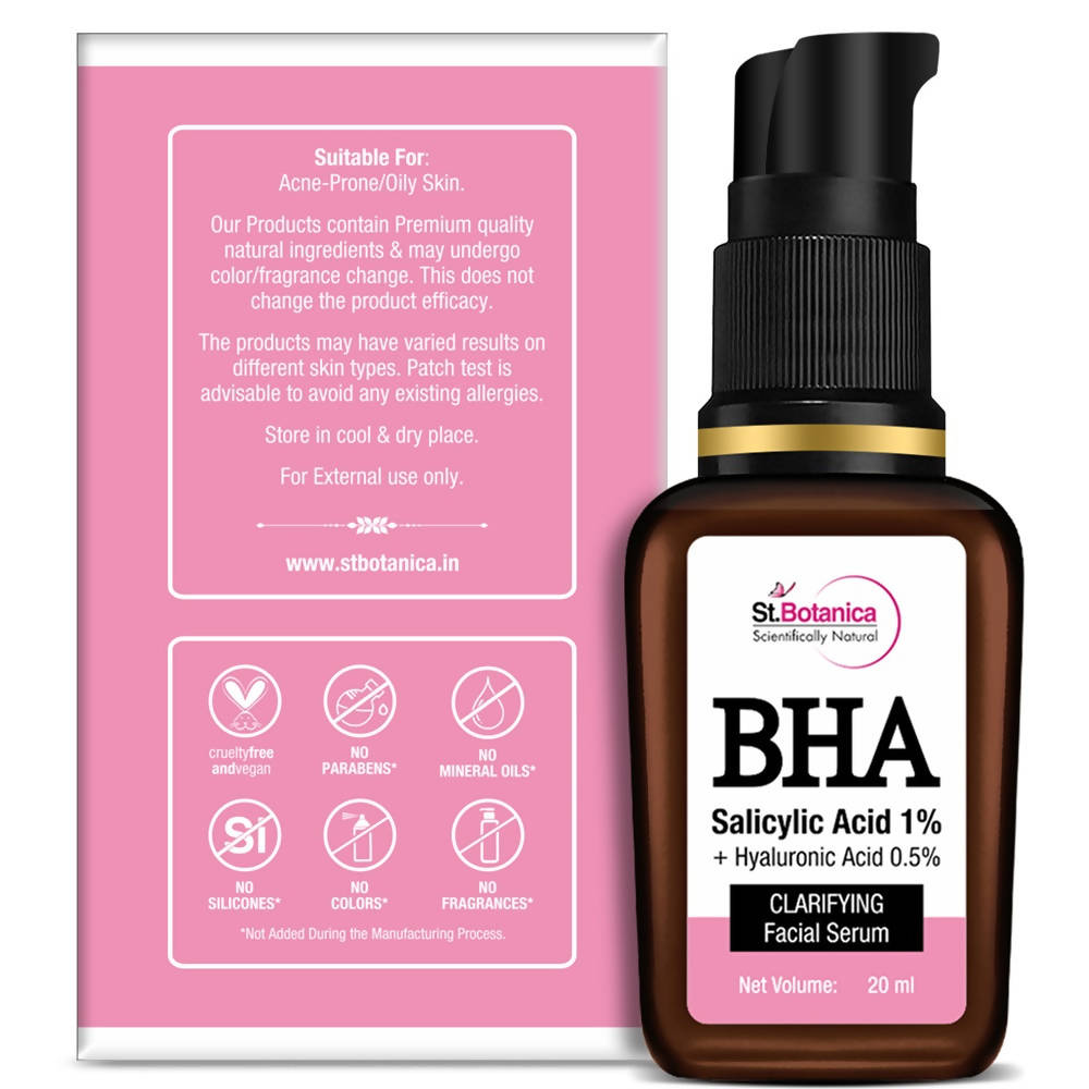 St.Botanica BHA Salicylic Acid 1% + Hyaluronic Acid 0.5% Clarifying Facial Serum | Grocsy