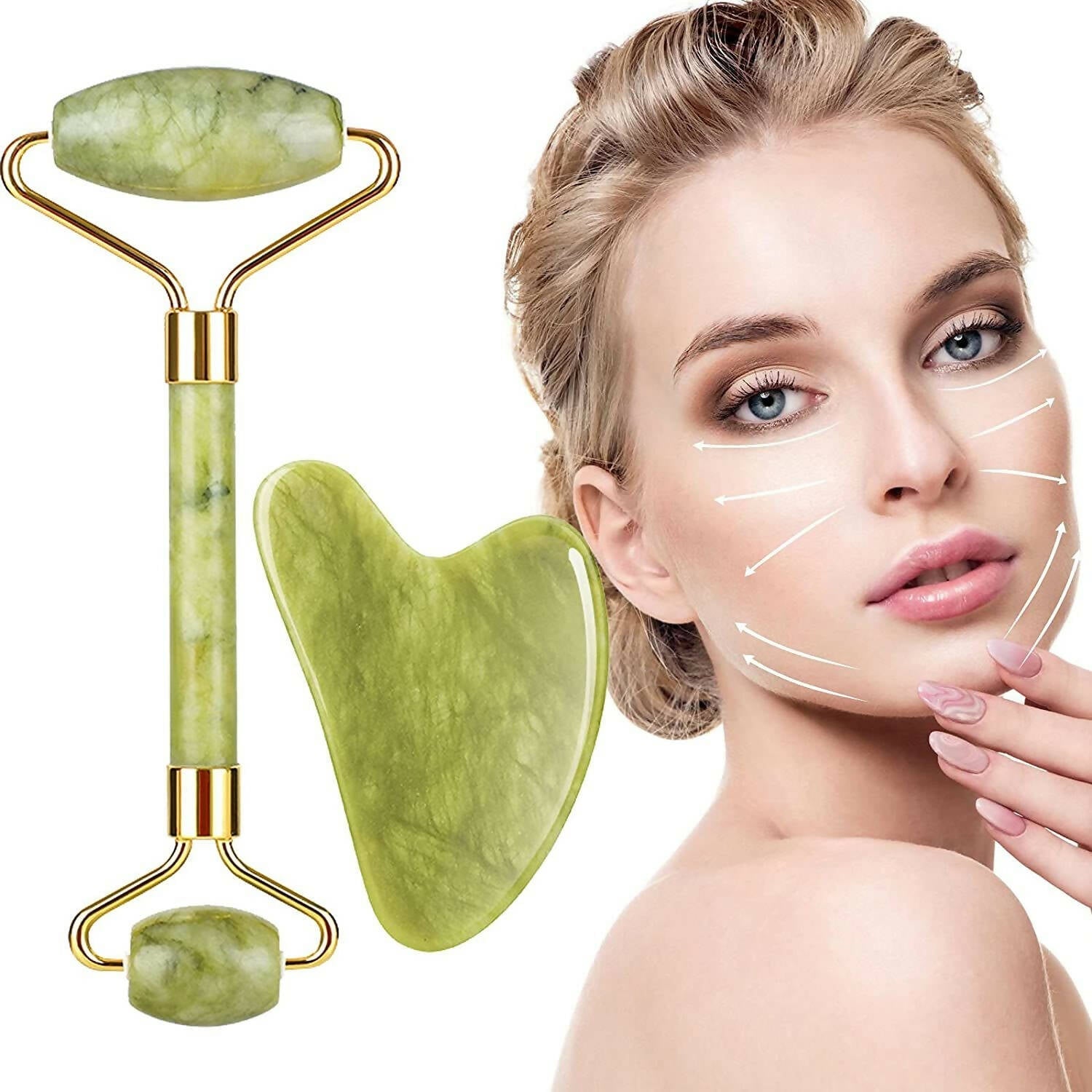 Favon Pack of Facial Roller & Gua Sha for Face, Neck Toning, Firming and Serum Application | Grocsy