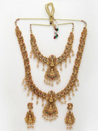 NVR Women's Set of 2 Gold-Polished Green & Red Stone Studded Lakshmi Design Temple Jewellery Set | Grocsy
