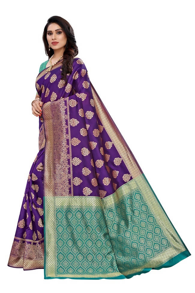 Vamika Banarasi Jacquard Weaving Purple Saree (Dangal Purple) | Grocsy