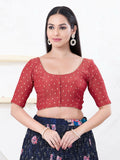 Joban Fashion Red Tissue Elbow Sleeveless Front Open Blouse | Grocsy